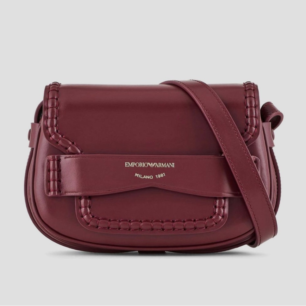 Emporio Armani Burgundy Leather Crossbody Bag – Never Used
